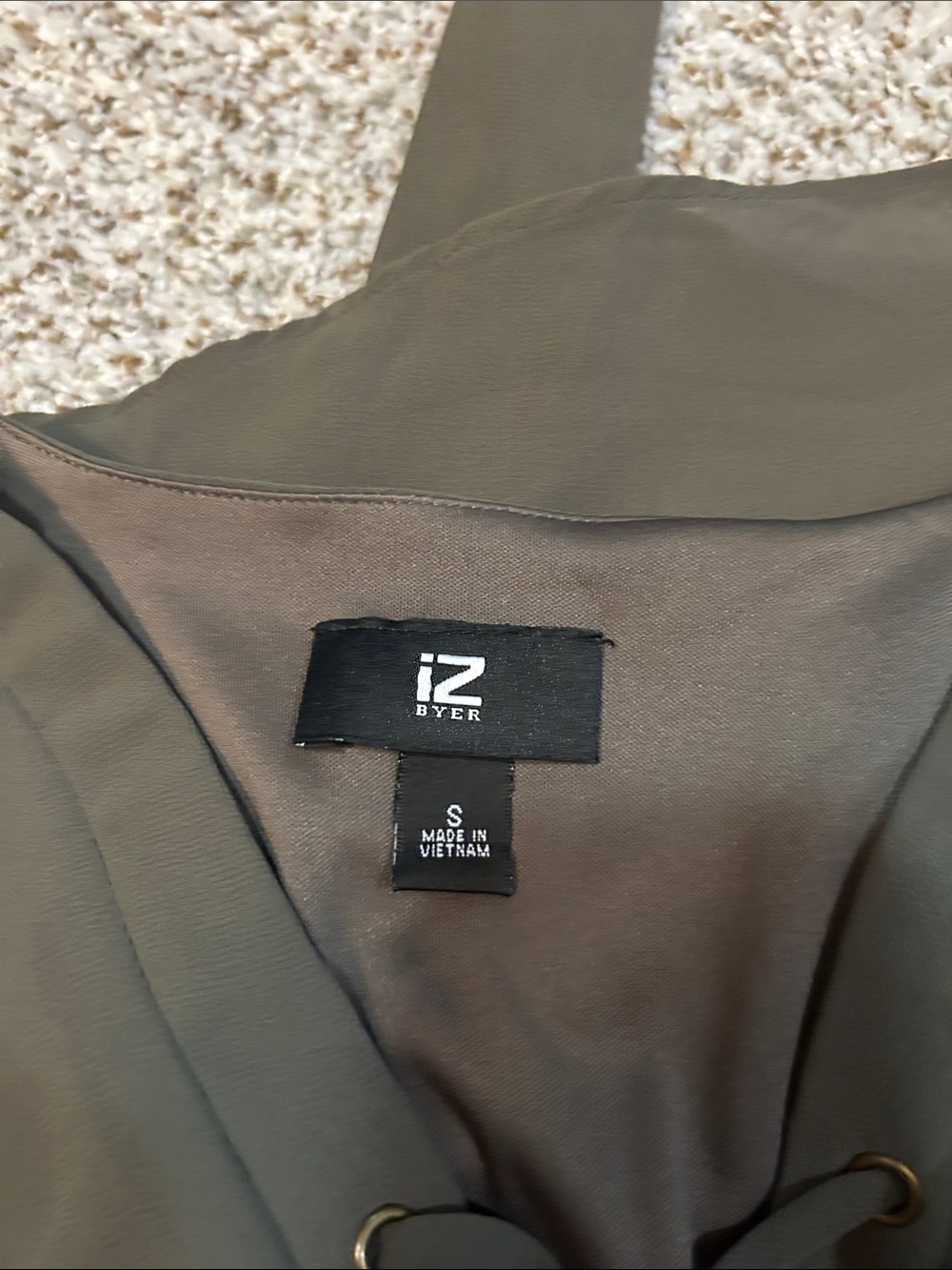 Iz Byer Olive Lace-Up V-Neck High-Low Dress - Picture 2 of 2
